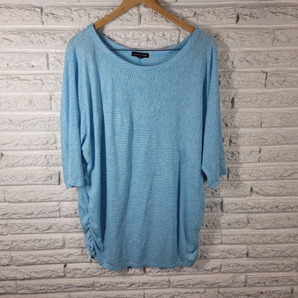 Lane Bryant Womens Top 22 24 Plus Tee Blue White Stripe Lightweight STR187E